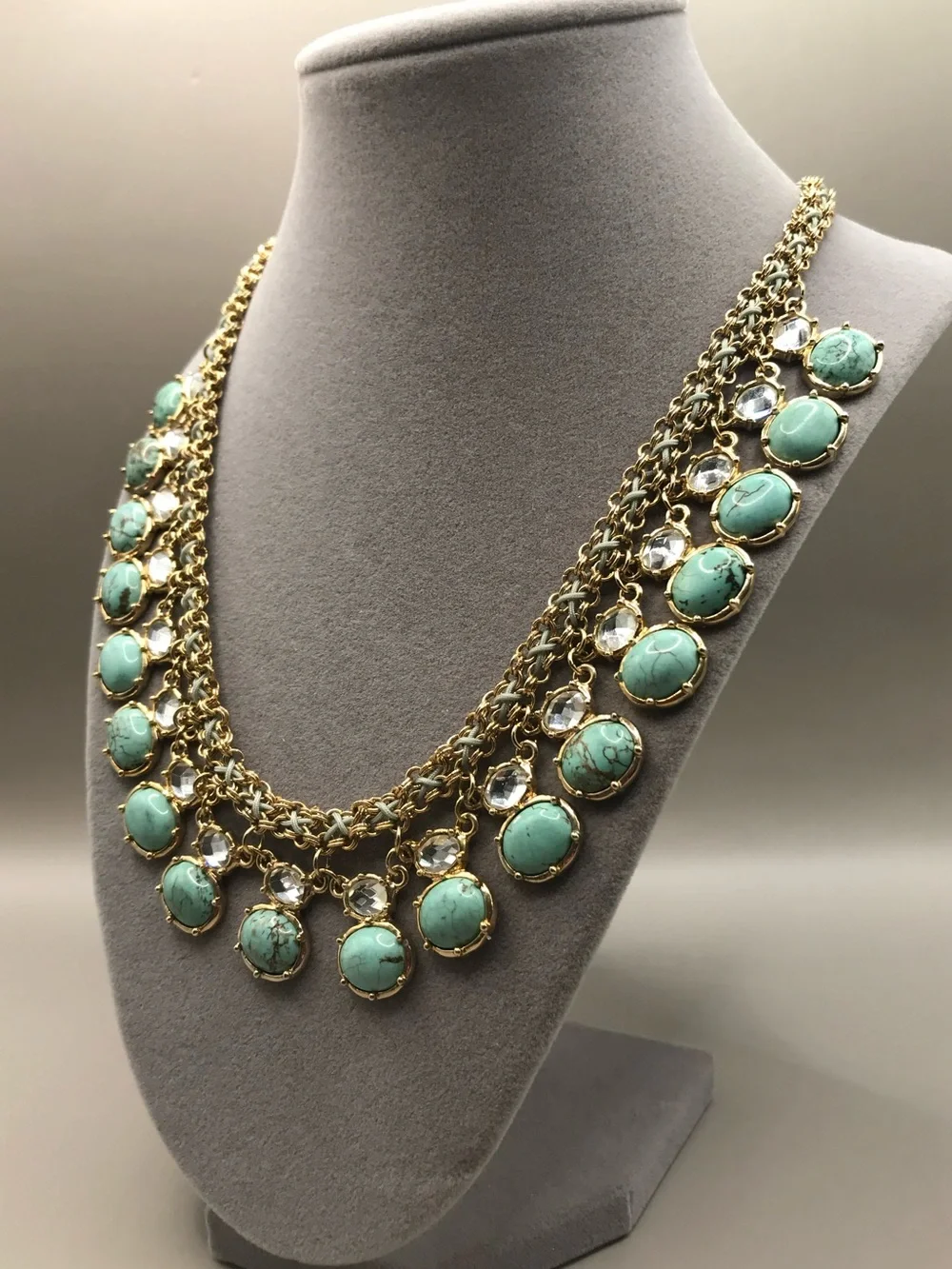 Gold-Tone & Faux Turquoise Pendants Necklace - Picture 3 of 8